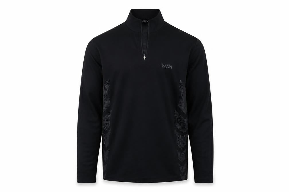 Front view of boohooMAN Black Men's Long Sleeve 1/4 Zip Top M