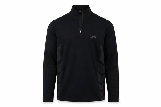 Front view of boohooMAN Black Men's Long Sleeve 1/4 Zip Top M