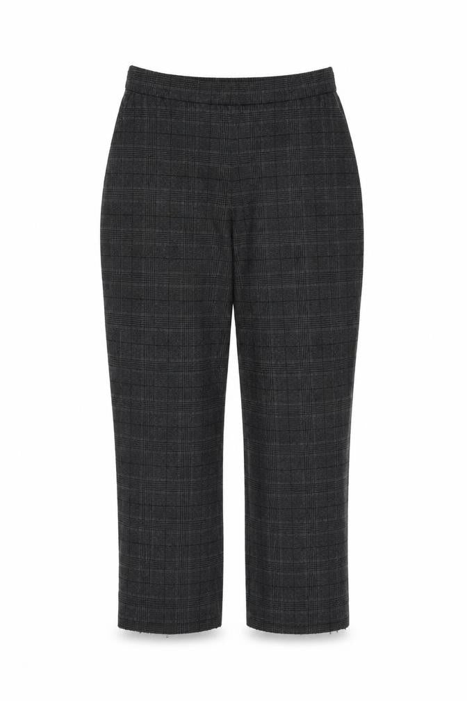 Front view of Zara Women's Grey Checked Cropped Trousers, M