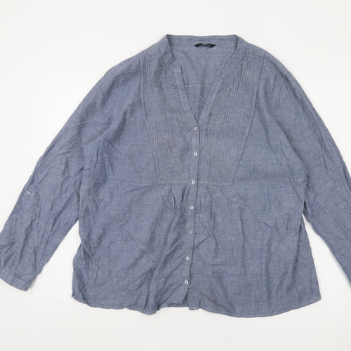 M&Co Women’s Blue V-Neck Long Sleeve Button Top