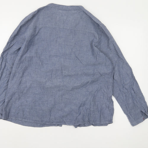 M&Co Women’s Blue V-Neck Long Sleeve Button Top