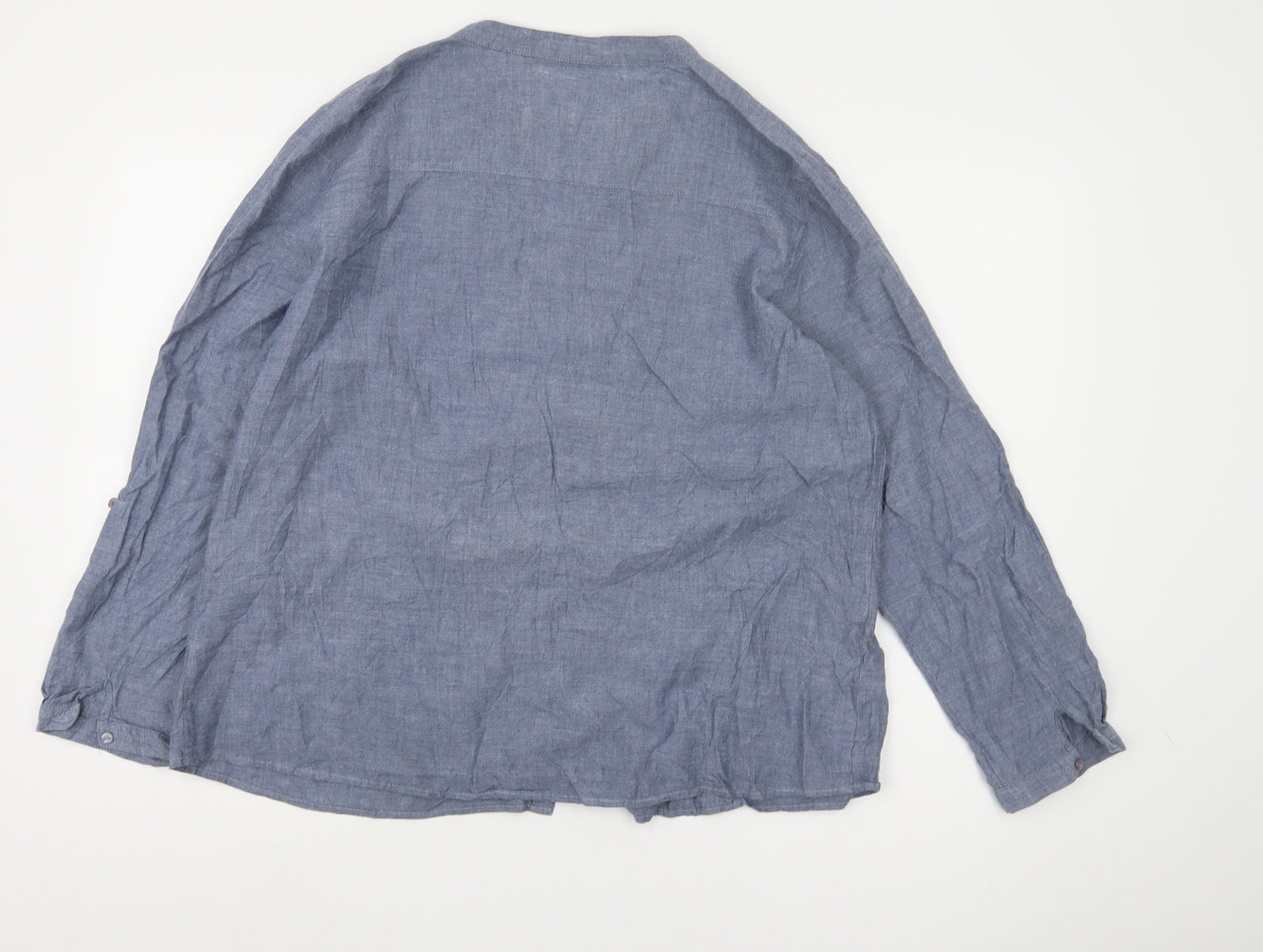M&Co Women’s Blue V-Neck Long Sleeve Button Top