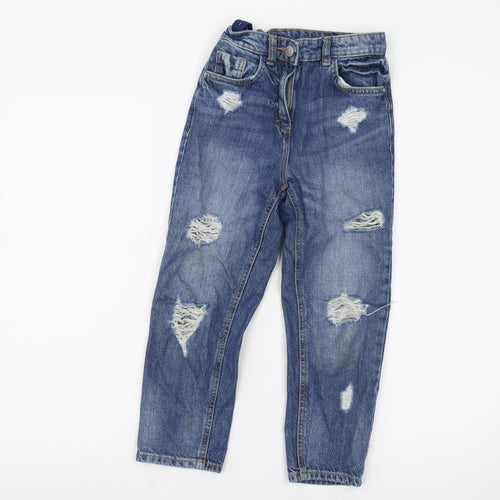 Next Girls Blue Jeans, Size 7 Years, Ripped Straight Fit