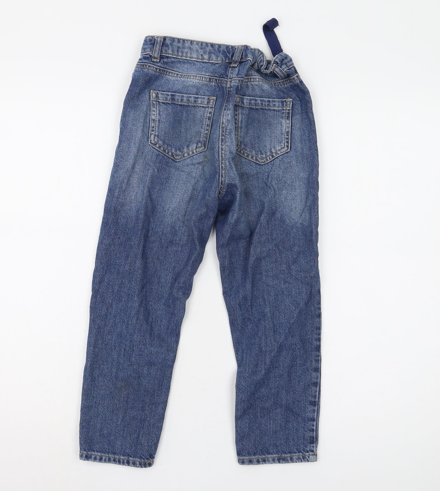 Next Girls Blue Jeans, Size 7 Years, Ripped Straight Fit