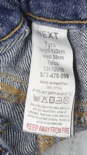 Next Girls Blue Jeans, Size 7 Years, Ripped Straight Fit