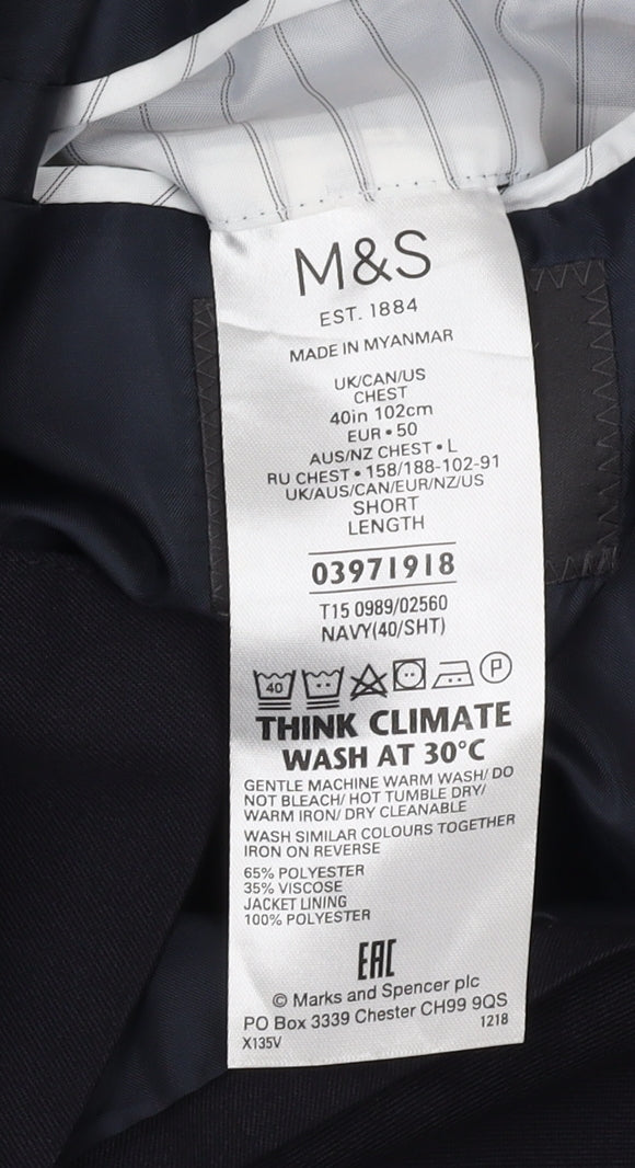 Marks and Spencer Men's Blue Blazer, Size 40S Business