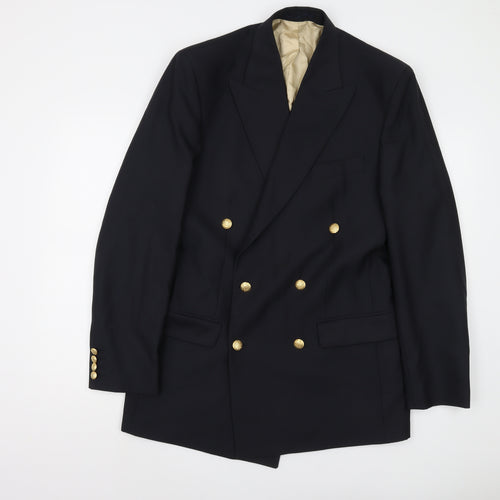 James Aubrey Men's Black Double-Breasted Wool Blazer 38L