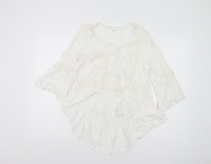 KappAhl Women's White 3/4 Sleeve Blouse Size 14 Casual