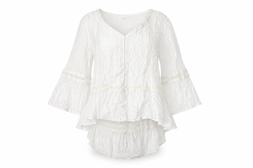 Front view of KappAhl Women's White 3/4 Sleeve Blouse, size 14, Casual