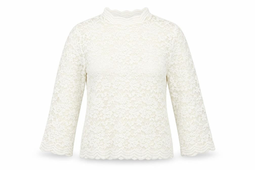 Front view of River Island White Lace Floral Blouse Women's, size 10