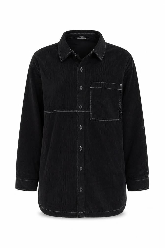 Front view of Asos Design Women's Black Corduroy Long Jacket S