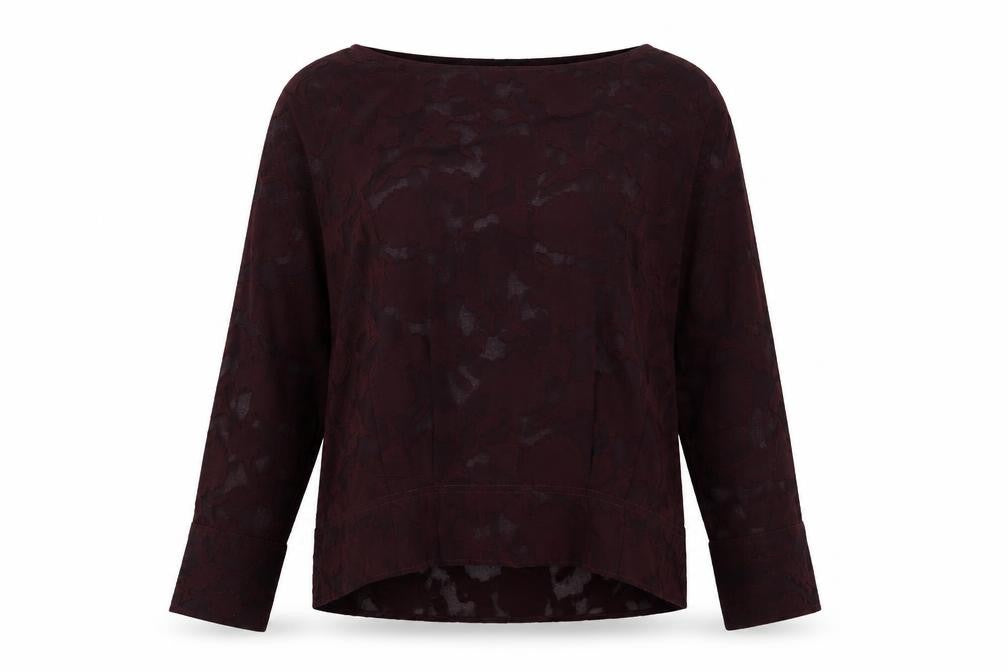 Front view of Next Long Sleeve Top Women Burgundy, size 10