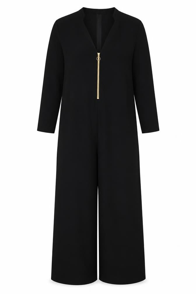Front view of Zara Women's Black Long Sleeve Jumpsuit, size 8