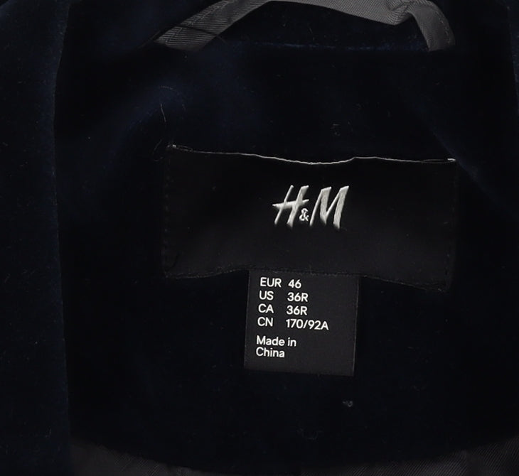 H&M Men's Blue Velvet Blazer Size 36R - Classic Formal Jacket