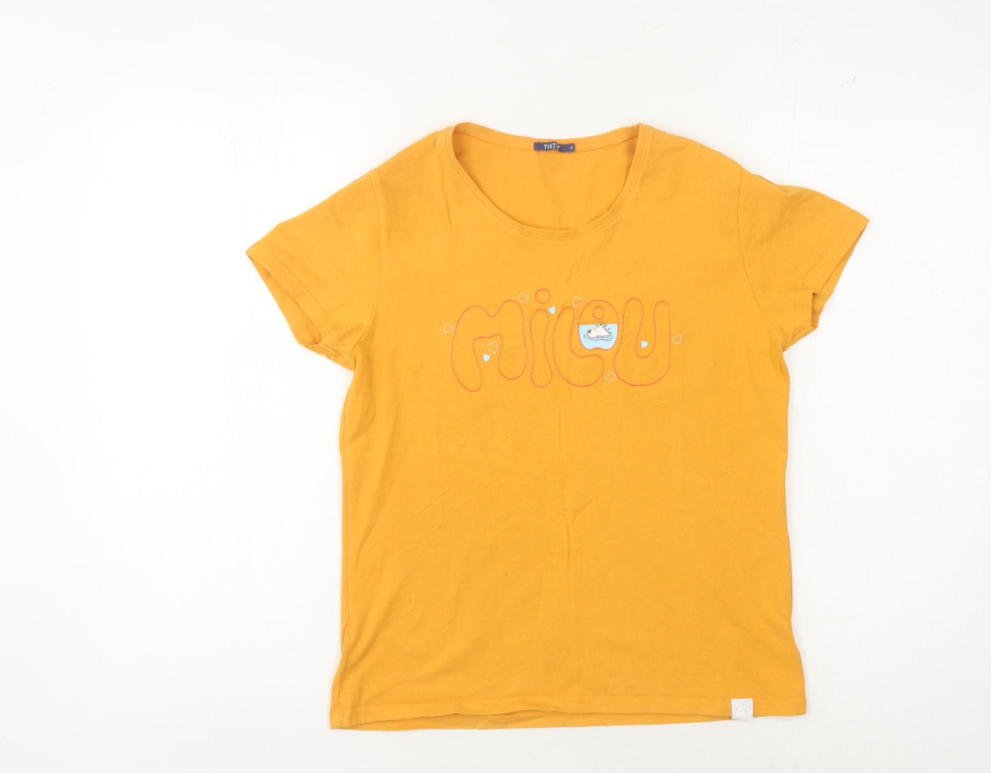 TINTIN Women's Yellow Slim Fit T-Shirt, M - Casual Anime Embroidery