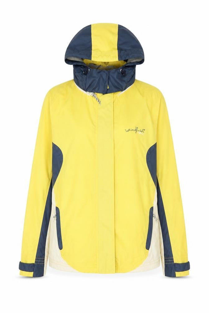 Front view of Weird Fish Women's Yellow Rain Jacket -, size 14, Hooded