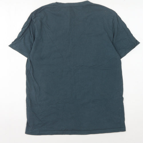 AllSaints Men's Blue T-Shirt, Size L, Crew Neck, Cotton
