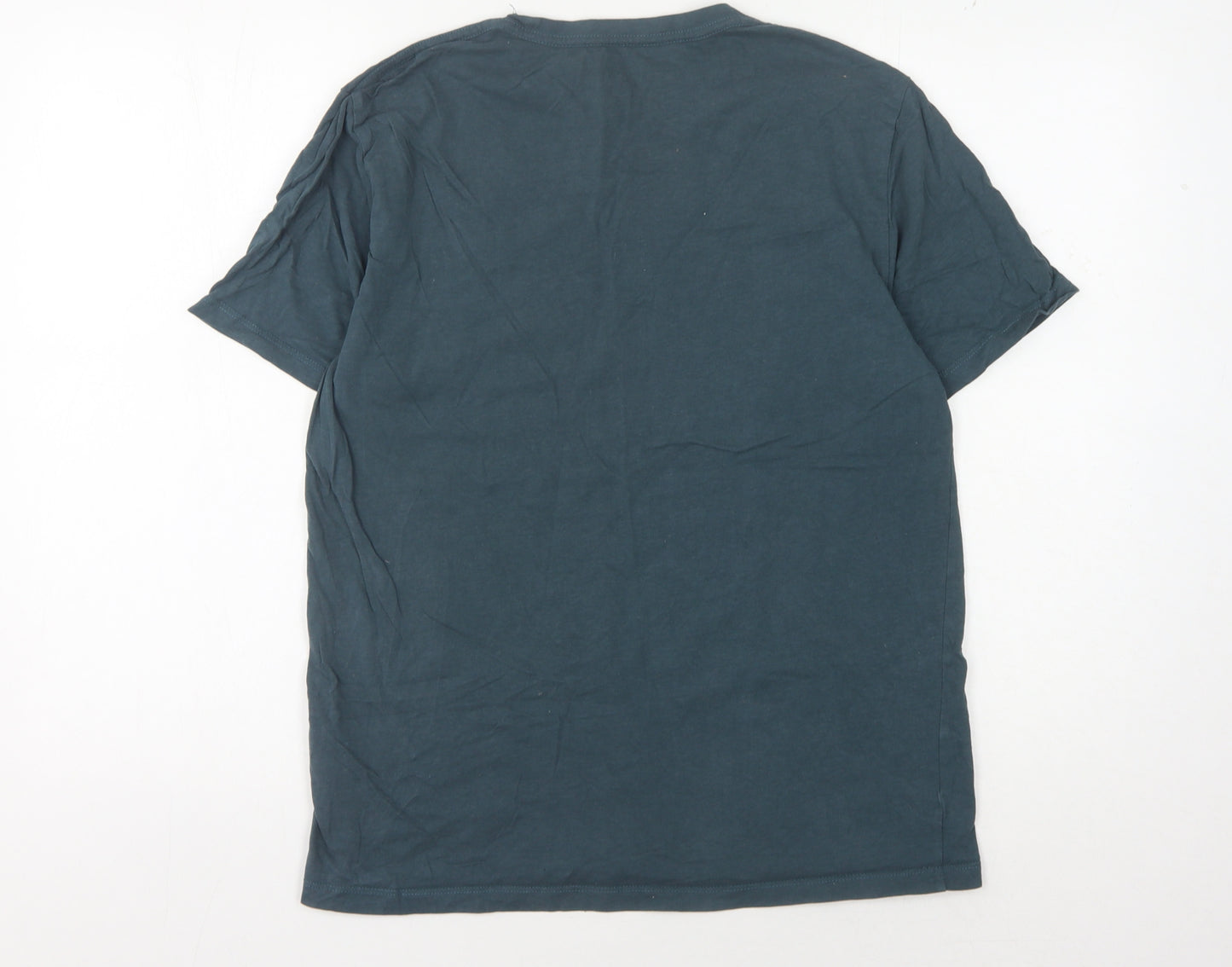 AllSaints Men's Blue T-Shirt, Size L, Crew Neck, Cotton