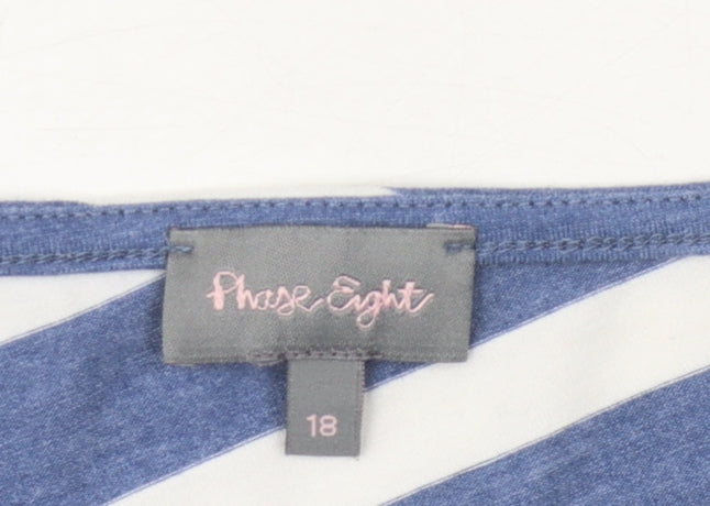 Phase Eight Women's Blue Striped T-Shirt, Size 18