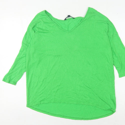 French Connection Green V-Neck Women's Top - S 3/4 Sleeve