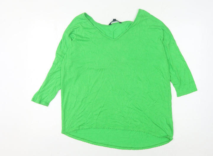 French Connection Green V-Neck Women's Top - S 3/4 Sleeve