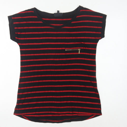 Warehouse Women's Black Red Striped T-Shirt Size 10
