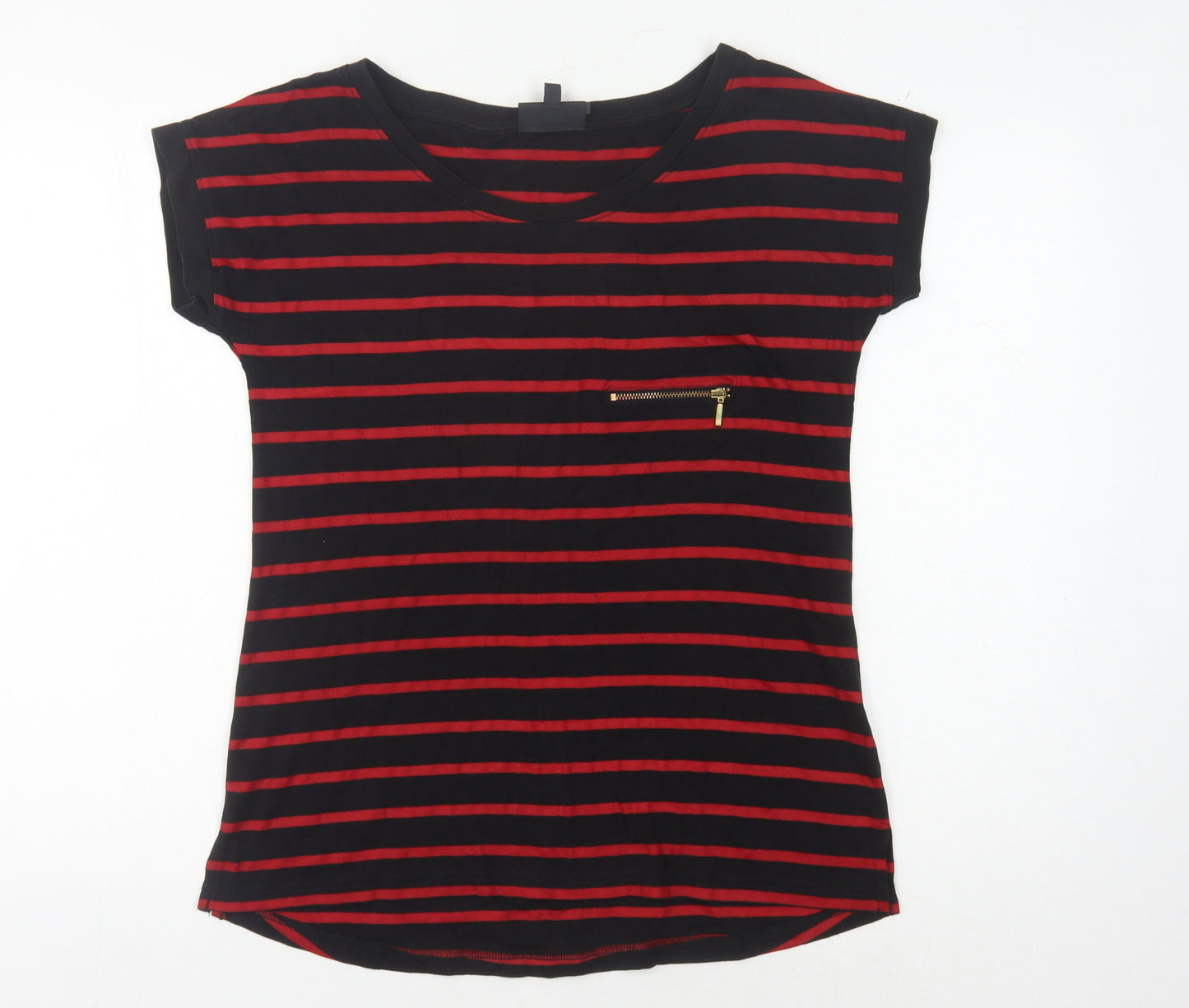 Warehouse Women's Black Red Striped T-Shirt Size 10
