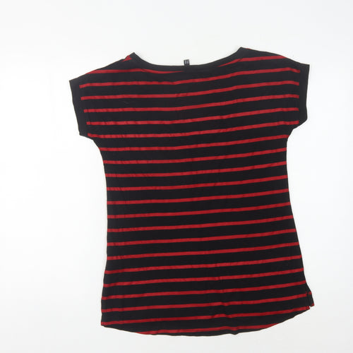 Warehouse Women's Black Red Striped T-Shirt Size 10