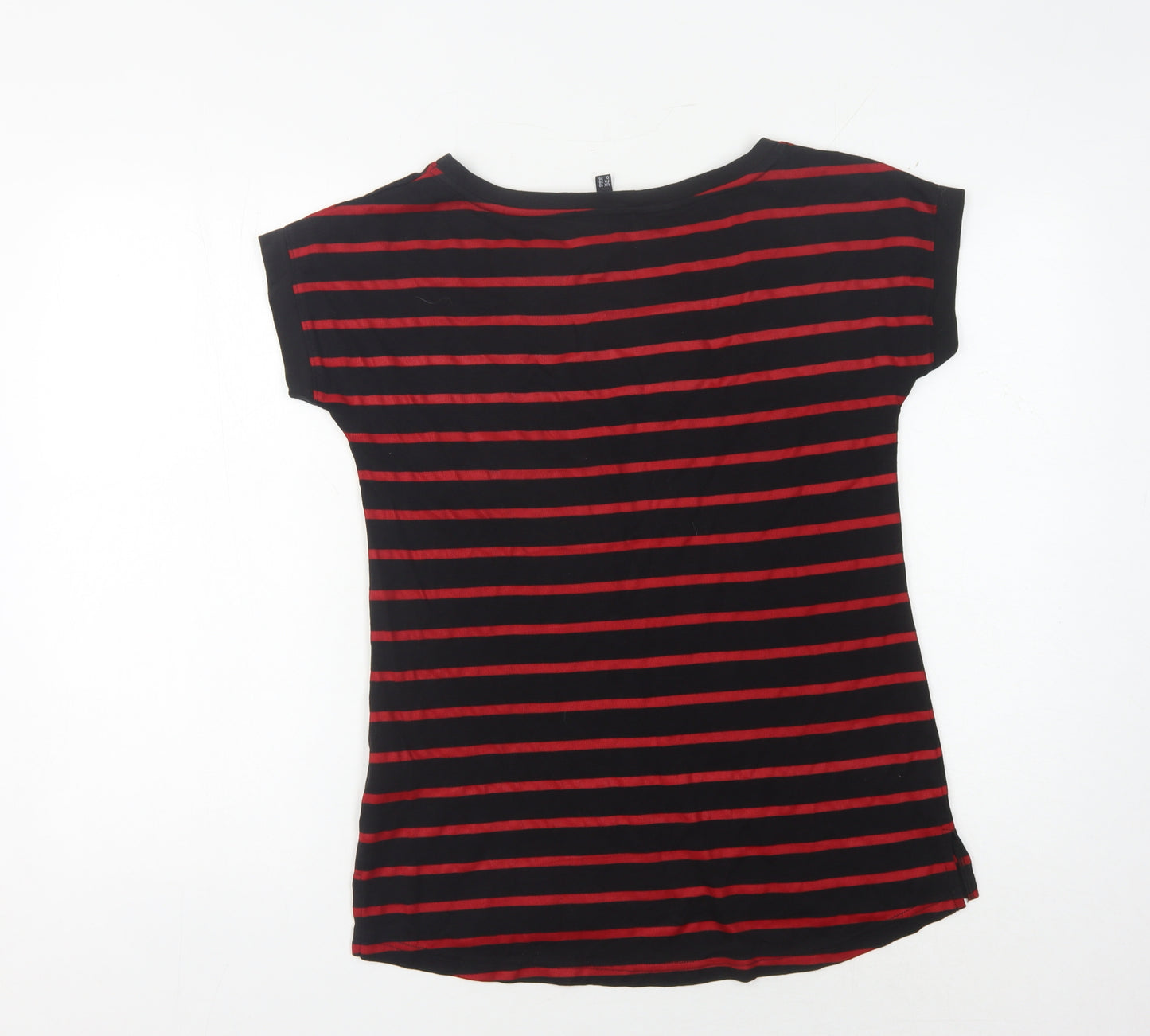 Warehouse Women's Black Red Striped T-Shirt Size 10