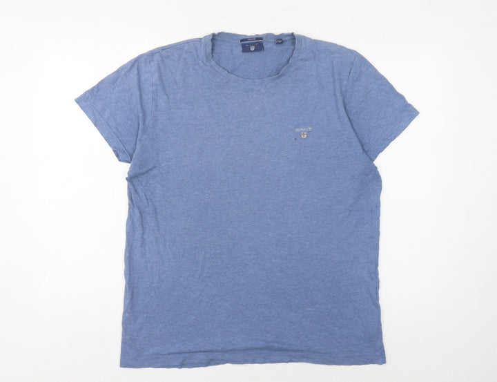 Gant Men's Blue Cotton Logo T-Shirt, Size M, Regular Fit