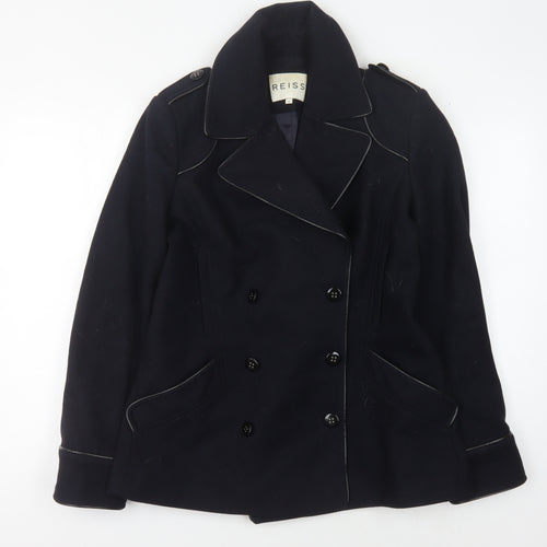 Reiss Women's Black Wool Pea Coat, M, Double-Breasted