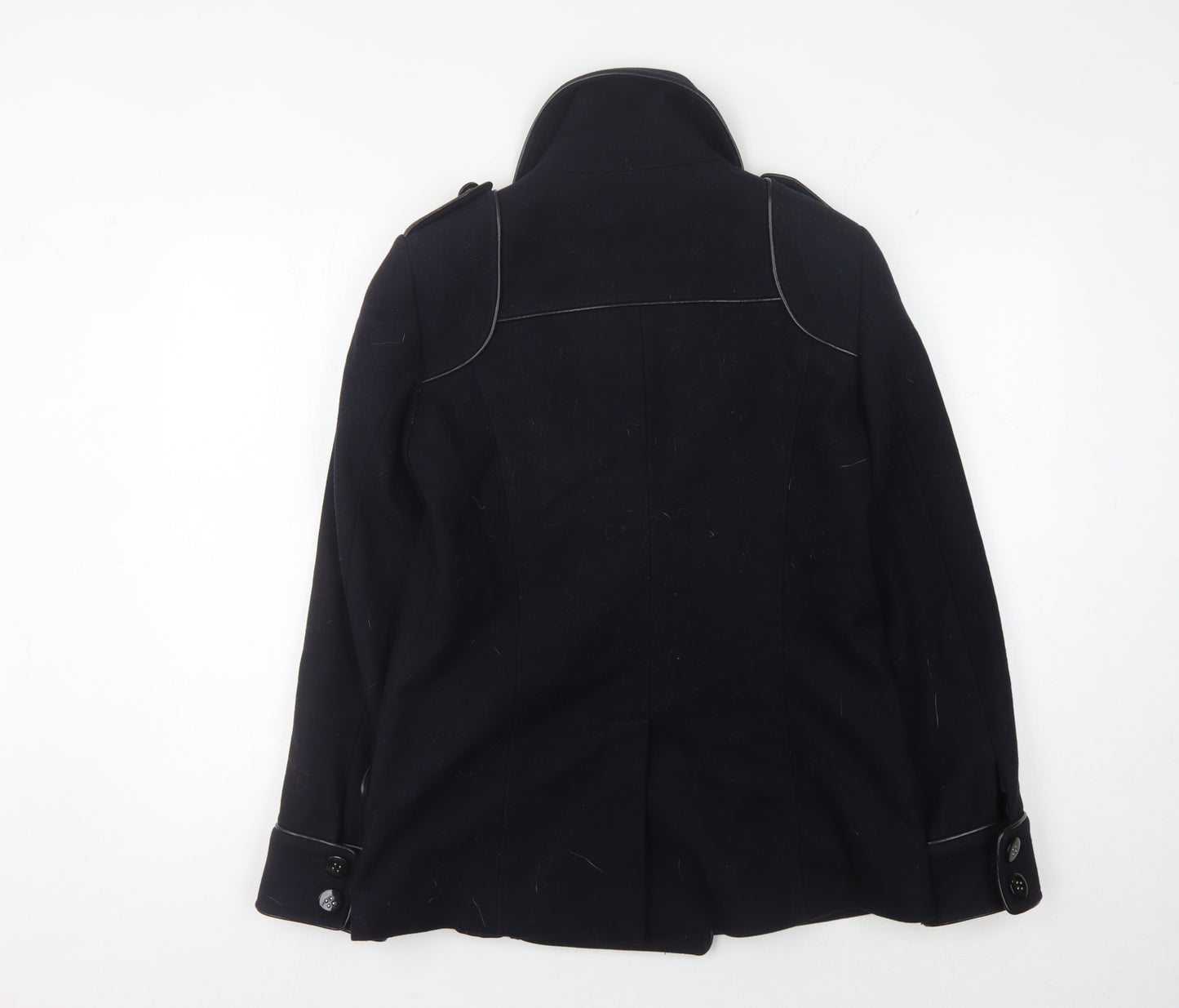 Reiss Women's Black Wool Pea Coat, M, Double-Breasted