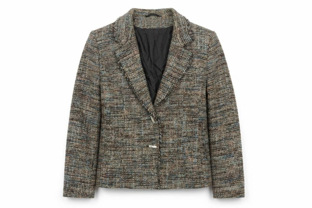 Front view of Minuet Women's Multicoloured Blazer, size 12, Check Bouclé
