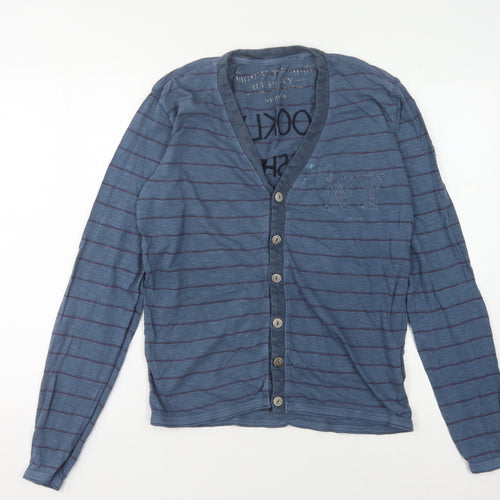 Replay Men's Blue Striped Cardigan M V-Neck Urban Style