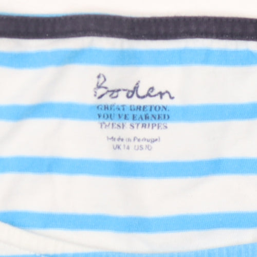 Boden Women's Blue Striped T-Shirt, Size 14