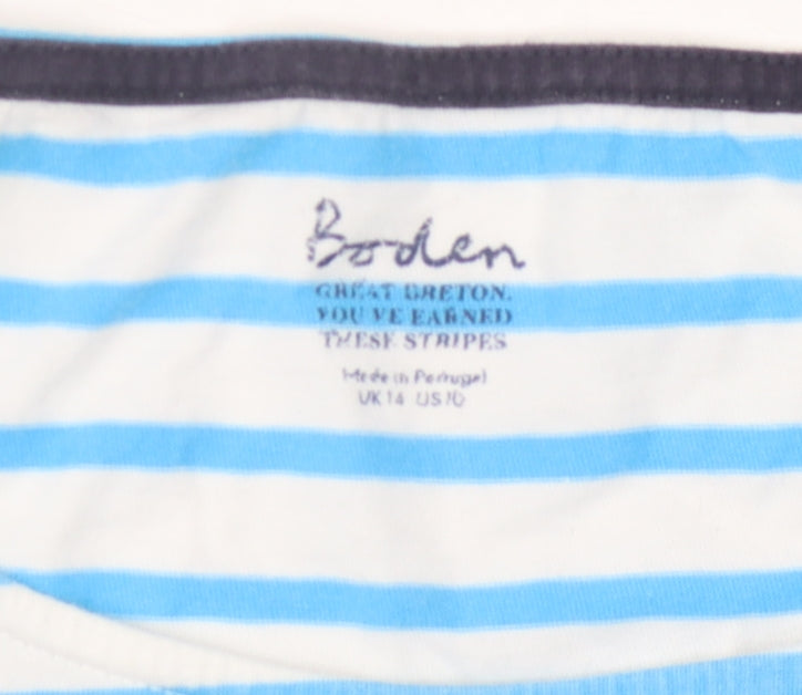 Boden Women's Blue Striped T-Shirt, Size 14
