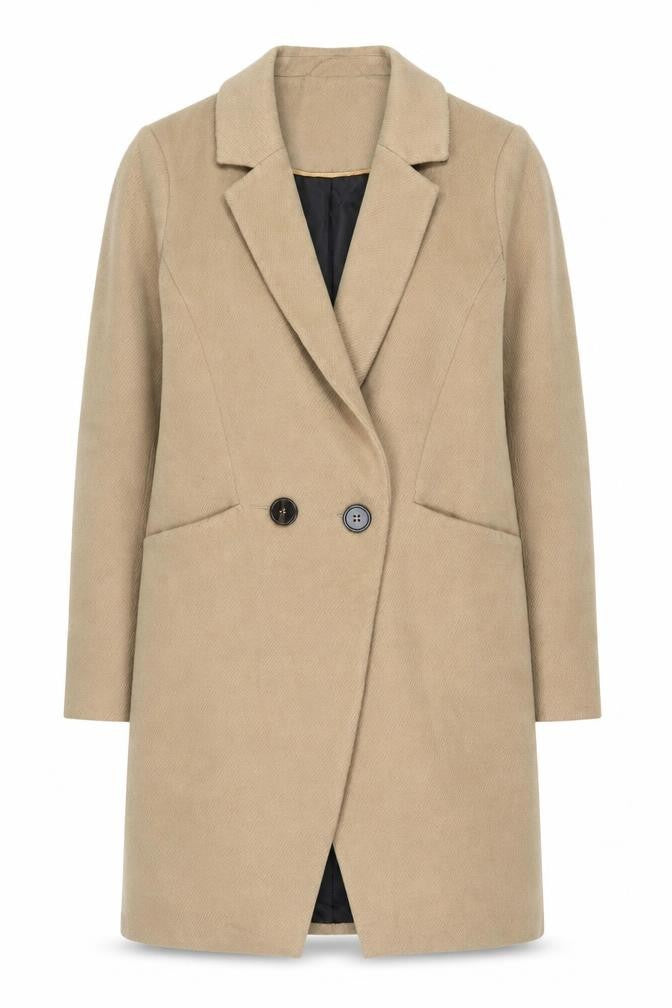 Front view of Oasis Women's Beige Long Overcoat, size M