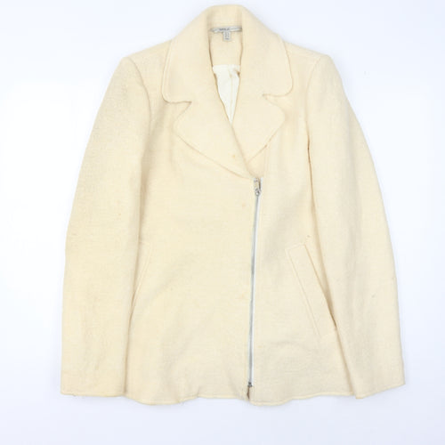 Zara Women's Ivory Wool Motorcycle Jacket M
