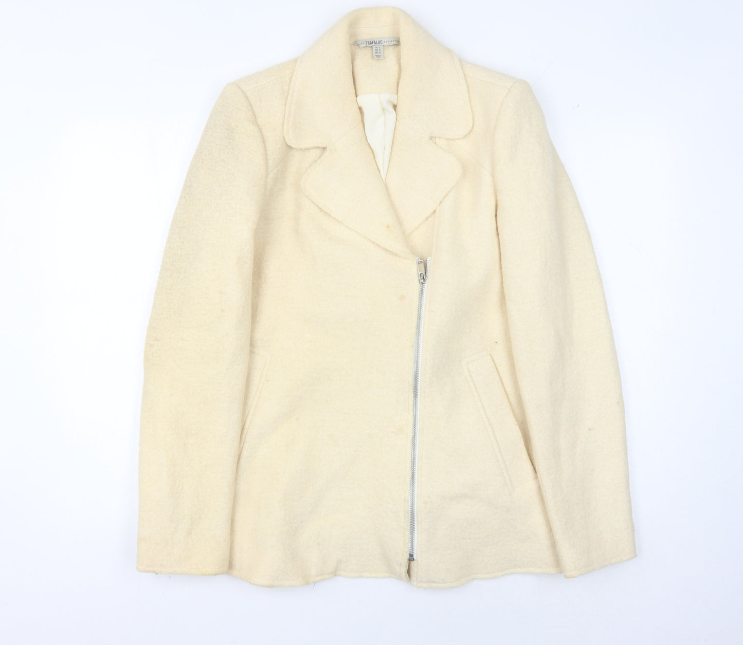 Zara Women's Ivory Wool Motorcycle Jacket M