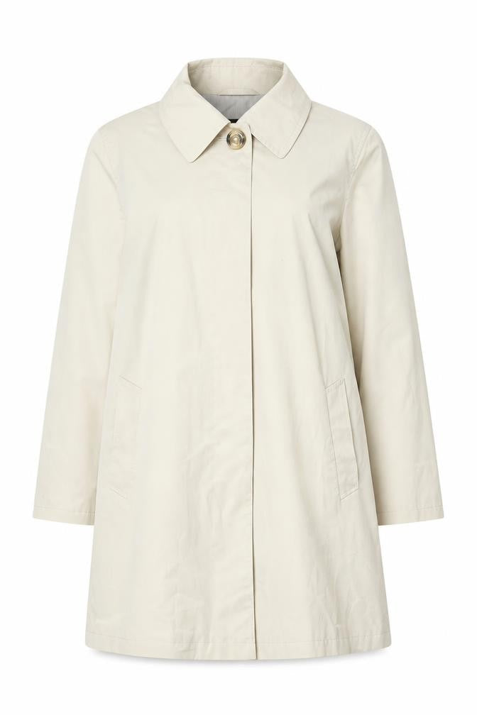 Front view of Gil Bret Women's Beige Cotton Overcoat, size 16