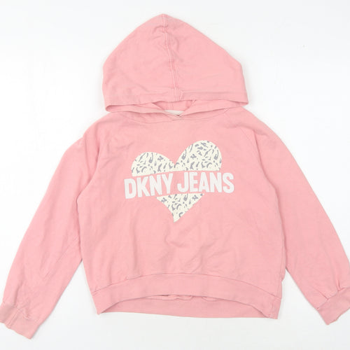 DKNY Girls Pink Pullover Hoodie - Size 8-9 Years, Cotton