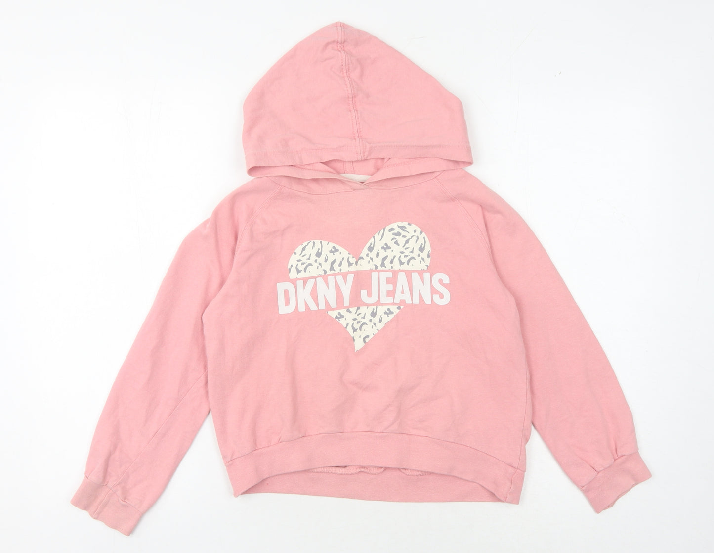 DKNY Girls Pink Pullover Hoodie - Size 8-9 Years, Cotton