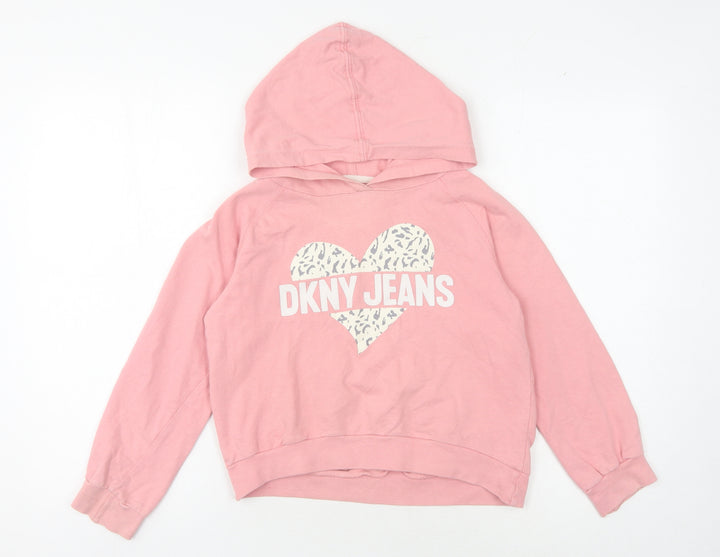 DKNY Girls Pink Pullover Hoodie - Size 8-9 Years, Cotton