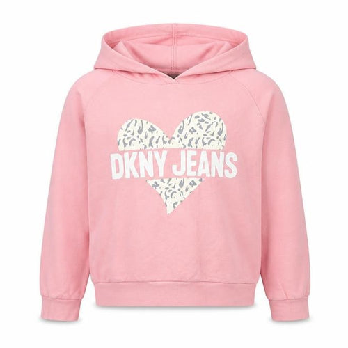 DKNY Girls Pink Pullover Hoodie - Size 8-9 Years, Cotton