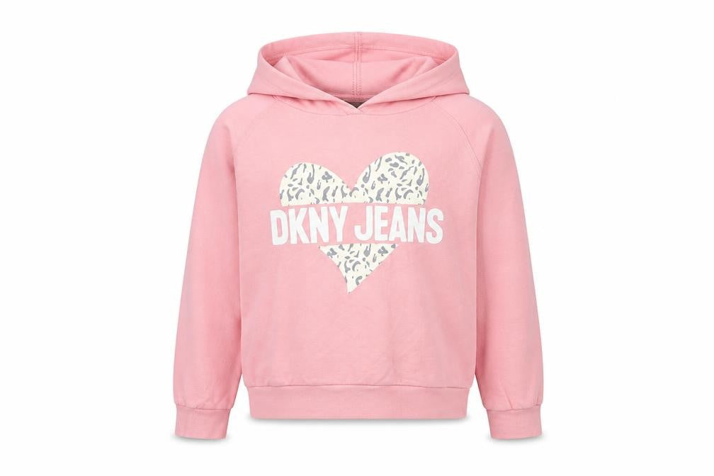 DKNY Girls Pink Pullover Hoodie - Size 8-9 Years, Cotton