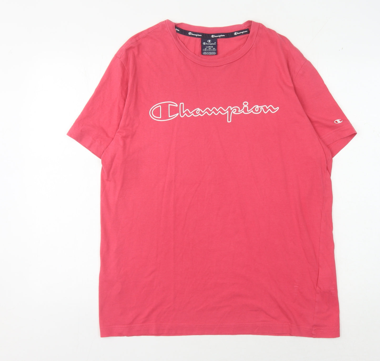 Champion Men's Red Crew Neck T-Shirt, Size L, Logo Accent