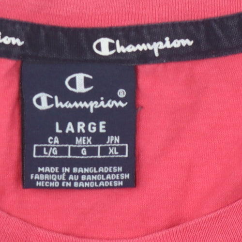 Champion Men's Red Crew Neck T-Shirt, Size L, Logo Accent