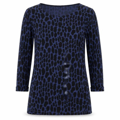 Boden Women's Blue Animal Print Top, Size 6, 3/4 Sleeves