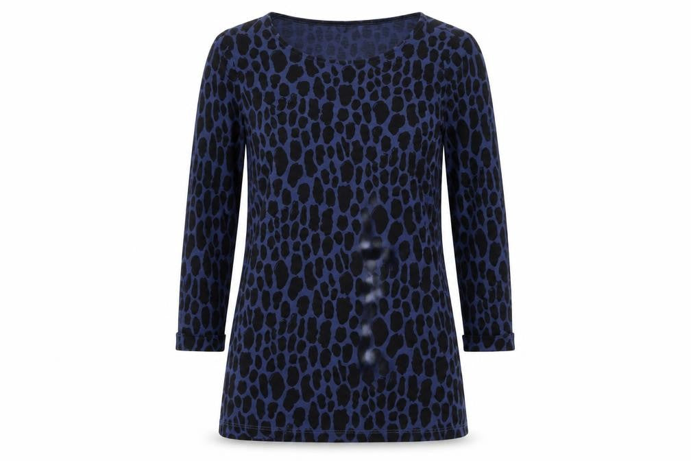 Boden Women's Blue Animal Print Top, Size 6, 3/4 Sleeves