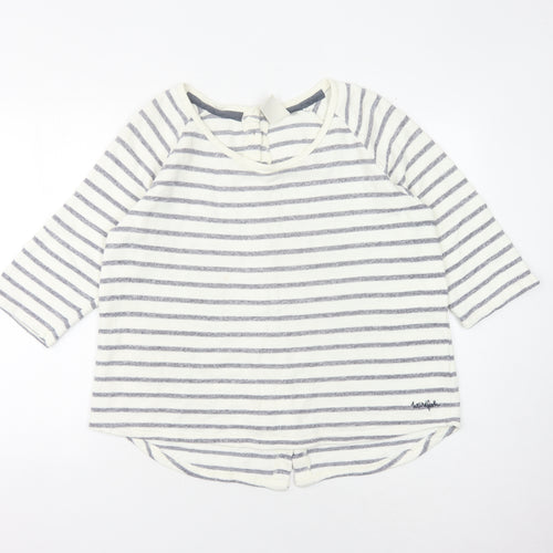 Weird Fish Women's Ivory and Blue Striped Cardigan - Size 12